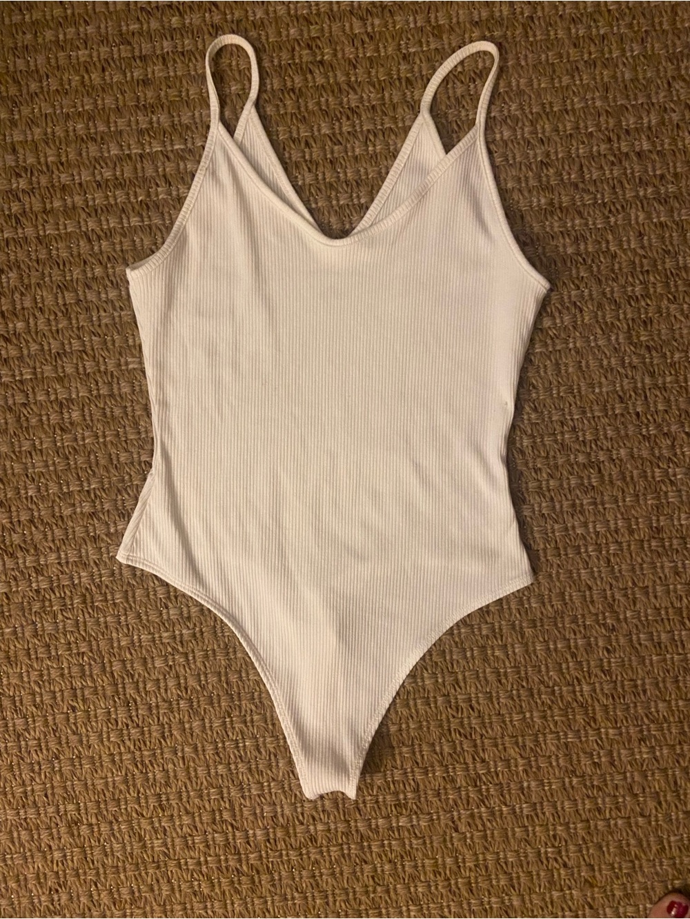 American Eagle Outfitters Cream Ribbed One-Piece Bodysuit